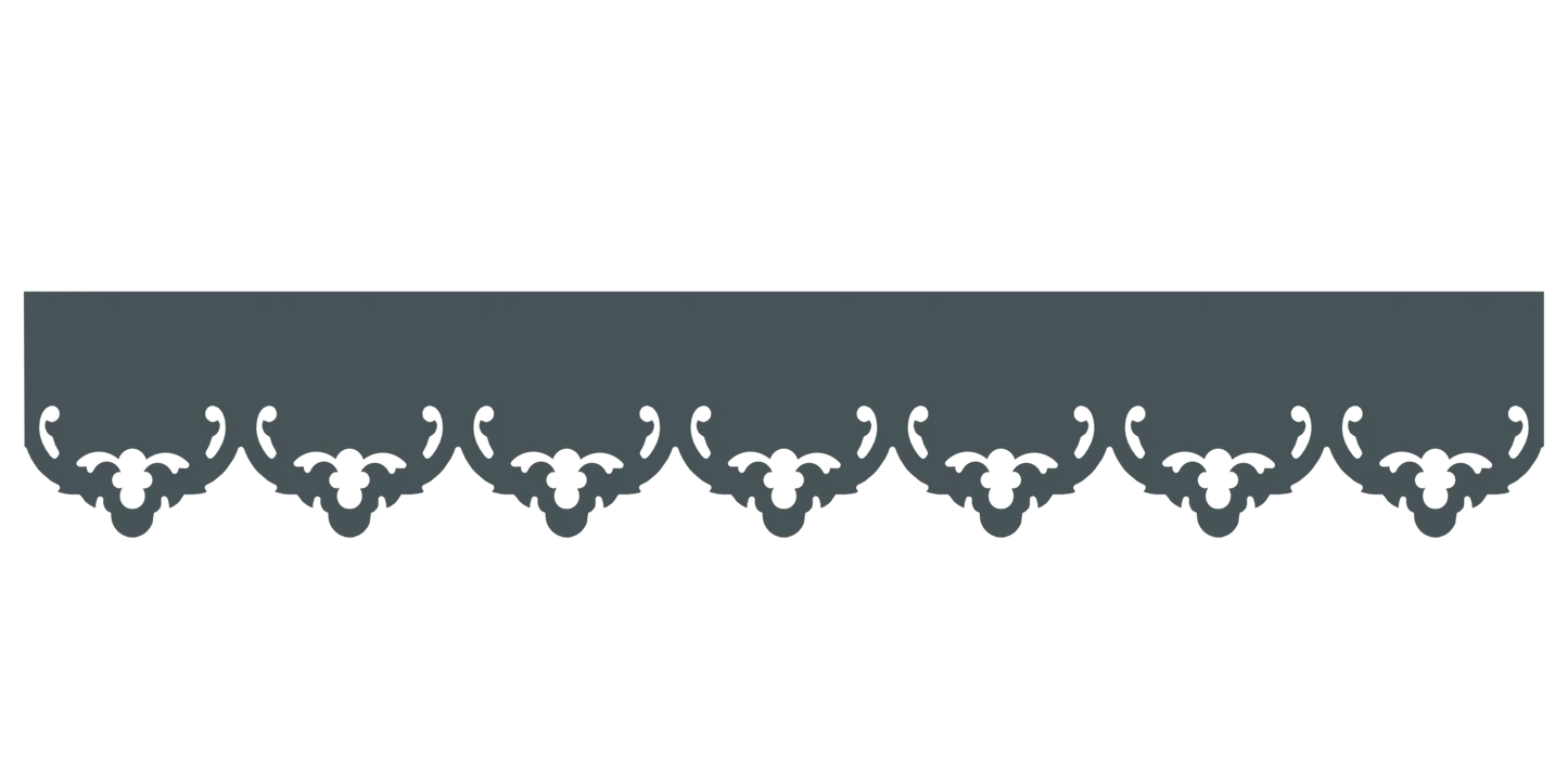 Bandeau du lambrequin Vannes gris foncé en alu, motif décoratif pour bord de toit et fenêtre, vue rapprochée sur la frise 105mm découpée, ORNABAT