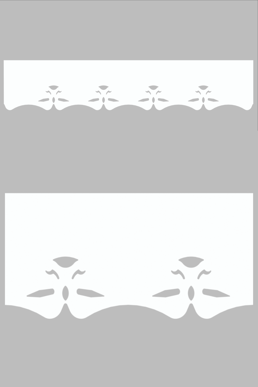 Détail du lambrequin Aix blanc en PVC, motif décoratif pour extérieur de fenêtre, vue rapprochée sur la frise 120mm découpée, ORNABAT