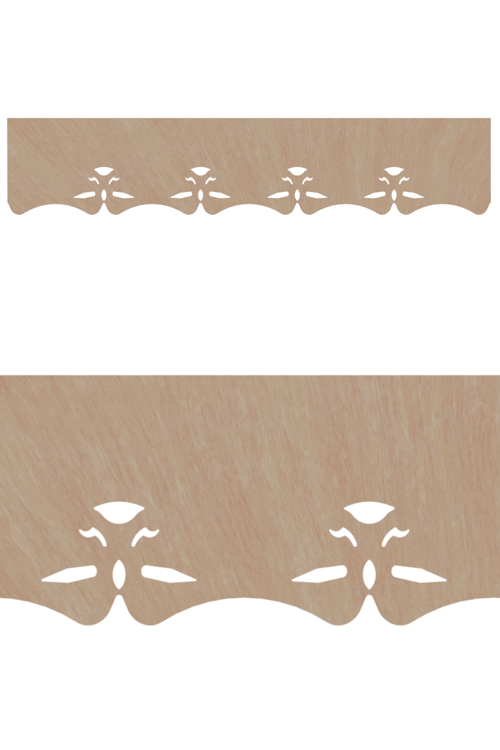 Bandeau du lambrequin Aix en bois, motif décoratif pour extérieur de fenêtre, vue rapprochée sur la frise 120mm découpée, ORNABAT