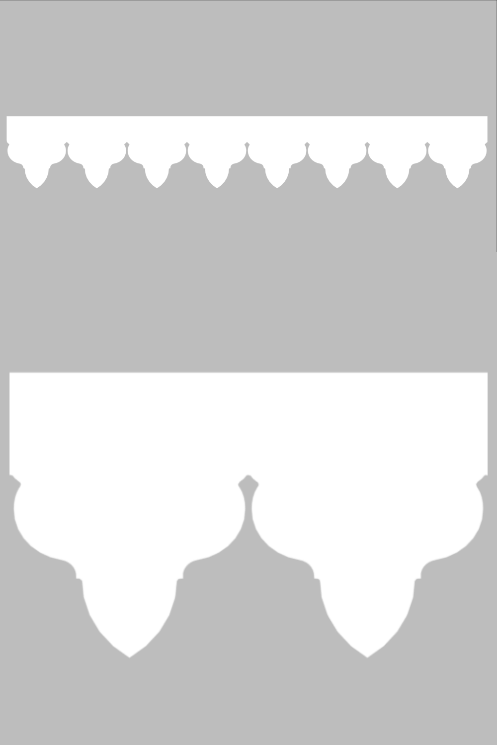 Détail du lambrequin Frejus blanc en PVC, motif décoratif pour bord de toit et fenêtre, vue rapprochée sur la frise 115mm découpée, ORNABAT