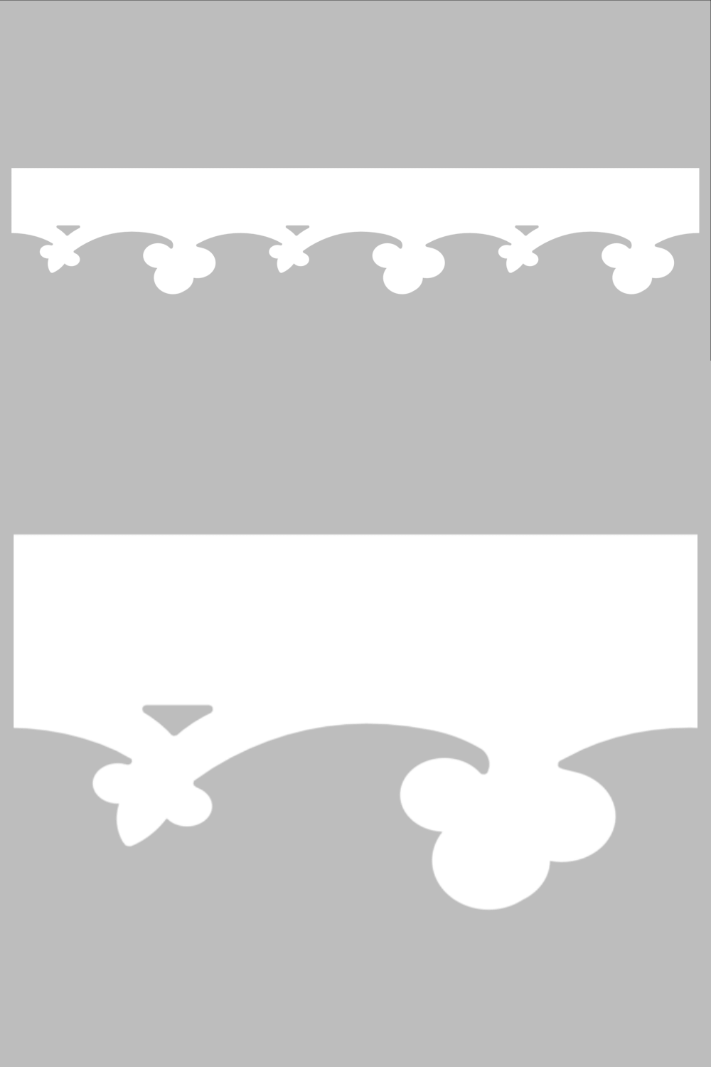 Détail du lambrequin Les-Dalles blanc en PVC, motif décoratif pour toit, vue rapprochée sur la frise 120mm découpée, ORNABAT