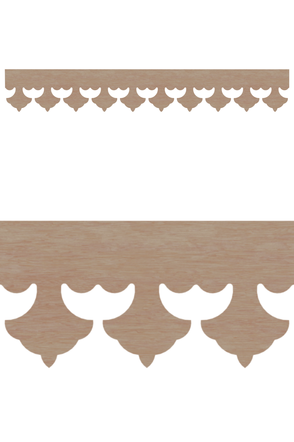 Détail du lambrequin Cannes en bois, motif décoratif pour bord de toit et fenêtre, vue rapprochée sur la frise 105mm découpée, ORNABAT