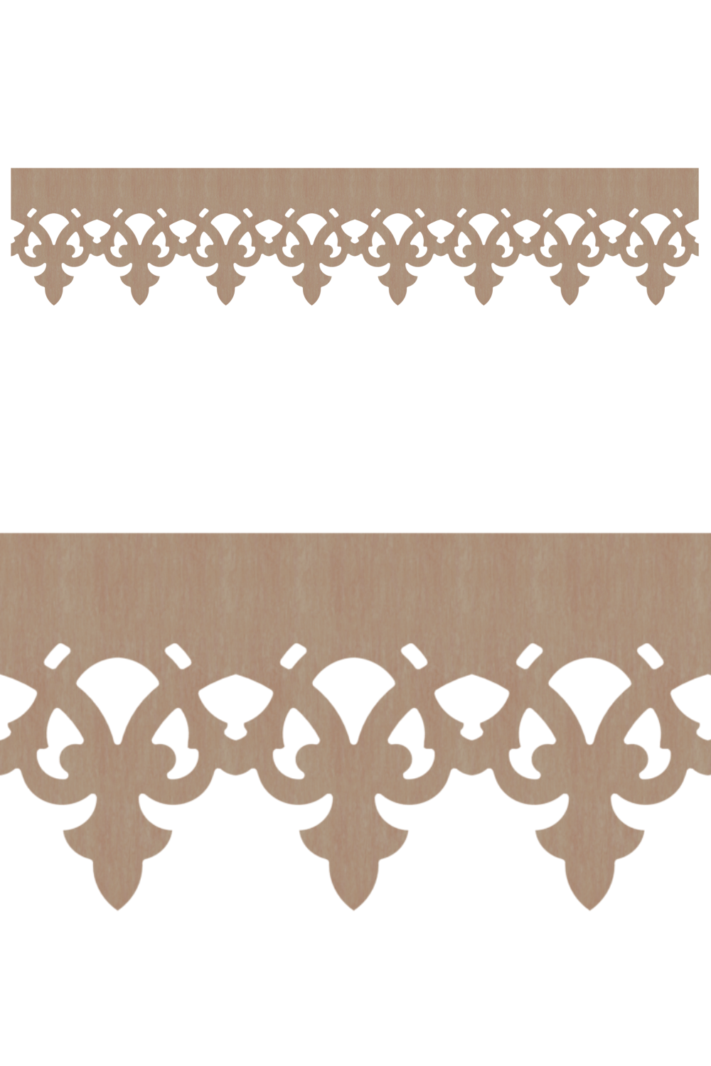 Détail du lambrequin Fecamp en bois, motif décoratif pour bord de toit et fenêtre, vue rapprochée sur la frise 170mm découpée, ORNABAT