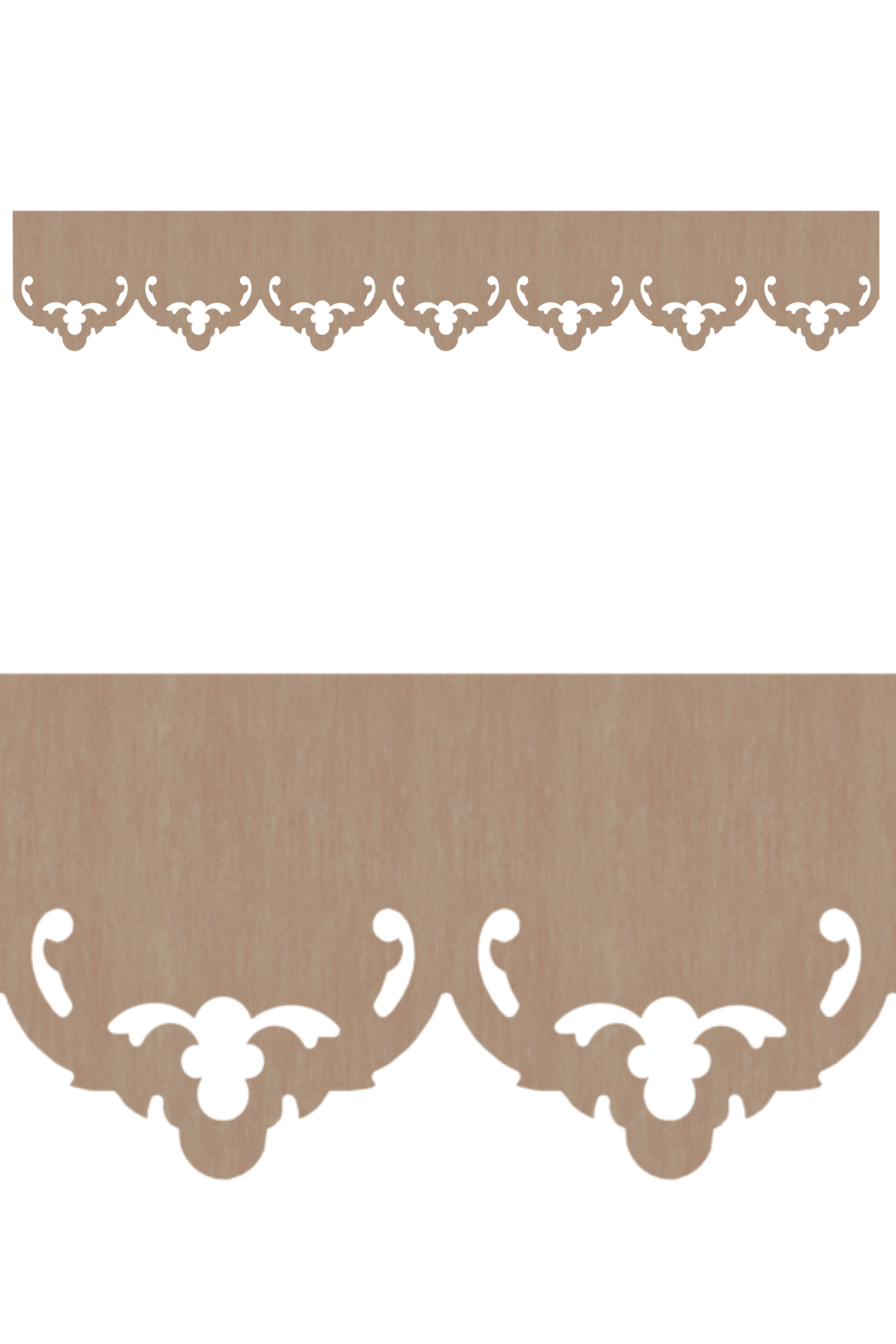 Détail du lambrequin Vannes en bois, motif décoratif pour bord de toit et fenêtre, vue rapprochée sur la frise 105mm découpée, ORNABAT