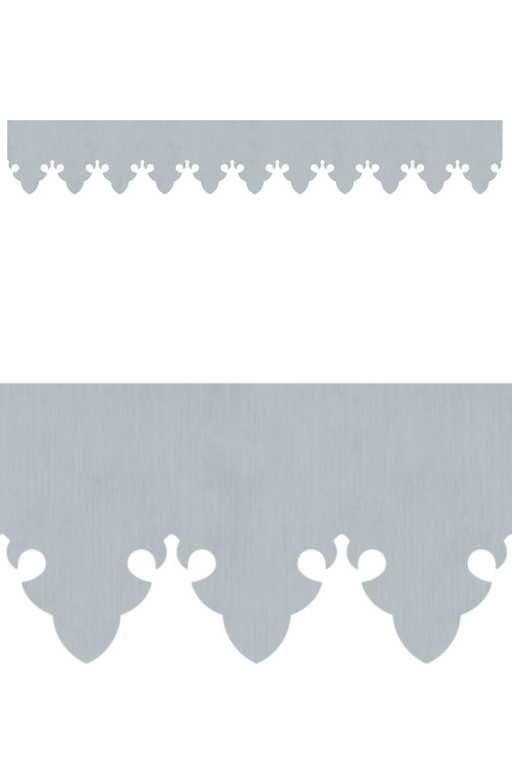 Détail du lambrequin Bagneres en métal zinc, motif décoratif pour bord de toit et fenêtre, vue rapprochée sur la frise 85mm découpée, ORNABAT