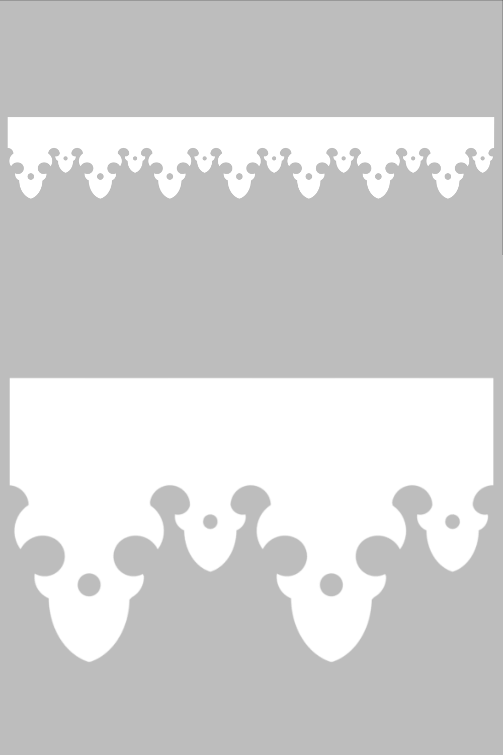 Détail du lambrequin Argeles blanc en PVC, motif décoratif pour toit, vue rapprochée sur la frise 125mm découpée, ORNABAT