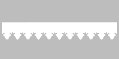 Bandeau du lambrequin Bagneres blanc en alu, motif décoratif pour bord de toit et fenêtre, vue rapprochée sur la frise 85mm découpée, ORNABAT