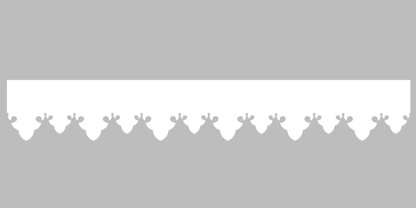 Bandeau du lambrequin Arreau blanc en alu, motif décoratif pour toit, vue rapprochée sur la frise 85mm découpée, ORNABAT