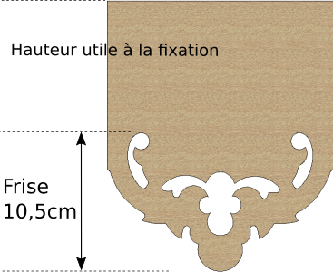 Schéma échantillon lambrequin de toit Vannes, indiquant la dimension de la frise 105 mm et la dimension variable, ORNABAT