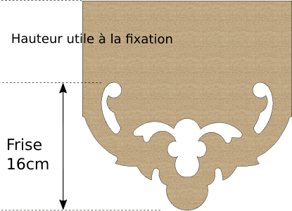 Schéma échantillon lambrequin de toit Vannes, indiquant la dimension de la frise 160 mm et la dimension variable, ORNABAT
