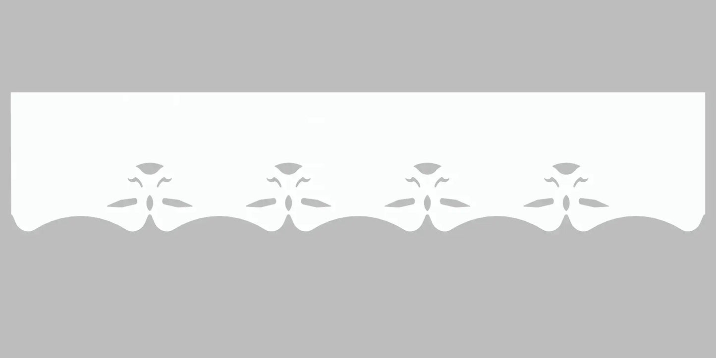 Bandeau du lambrequin Aix blanc en alu, motif décoratif pour extérieur de fenêtre, vue rapprochée sur la frise 120mm découpée, ORNABAT