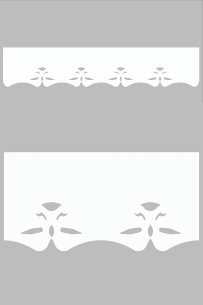 Détail du lambrequin Aix blanc en PVC, motif décoratif pour extérieur de fenêtre, vue rapprochée sur la frise 120mm découpée, ORNABAT