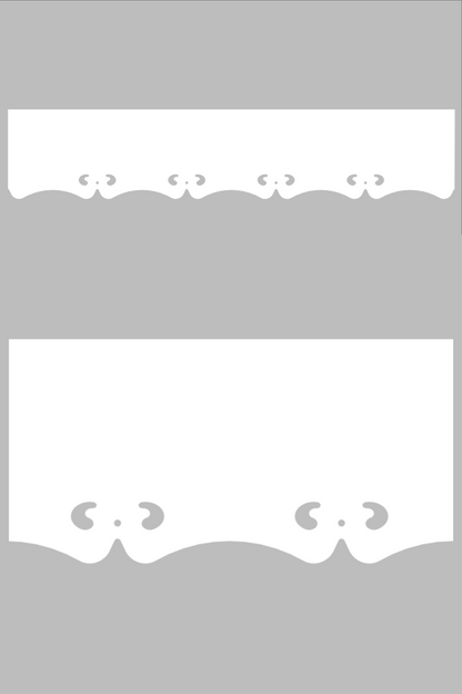 Détail du lambrequin Breville blanc en PVC, motif décoratif pour extérieur de fenêtre, vue rapprochée sur la frise 70mm découpée, ORNABAT