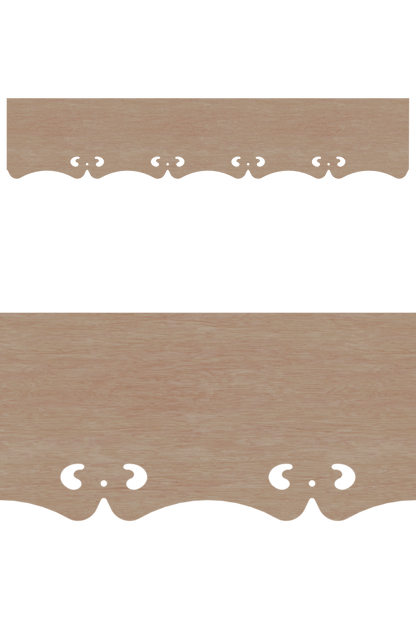 Détail du lambrequin Breville en bois, motif décoratif pour extérieur de fenêtre, vue rapprochée sur la frise 70mm découpée, ORNABAT