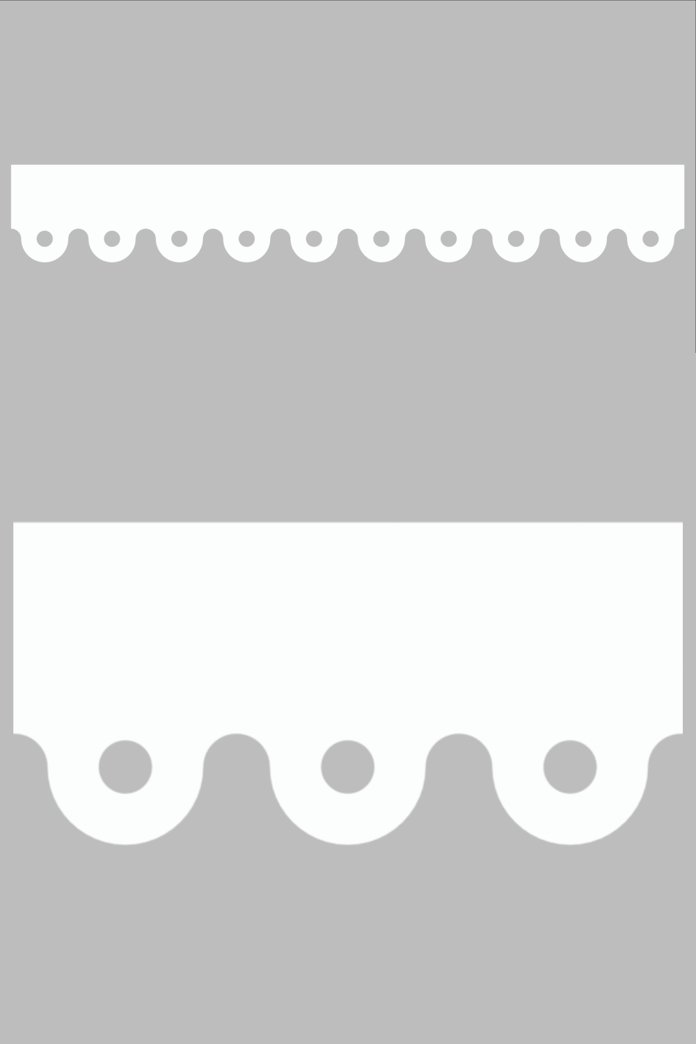 Détail du lambrequin Evreux blanc en PVC, motif décoratif pour bord de toit et fenêtre, vue rapprochée sur la frise 60mm découpée, ORNABAT