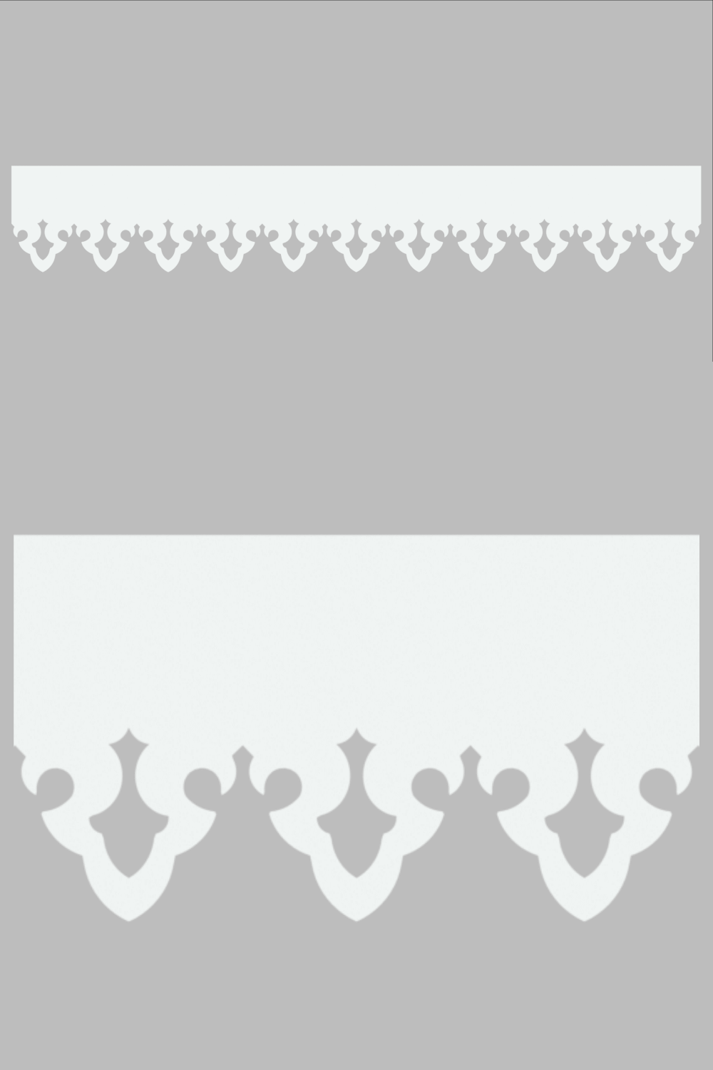 Détail du lambrequin Saint-Lary blanc en PVC, motif décoratif pour bord de toit et fenêtre, vue rapprochée sur la frise 93mm découpée, ORNABAT
