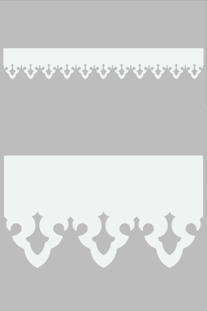 Détail du lambrequin Saint-Lary blanc en PVC, motif décoratif pour bord de toit et fenêtre, vue rapprochée sur la frise 93mm découpée, ORNABAT