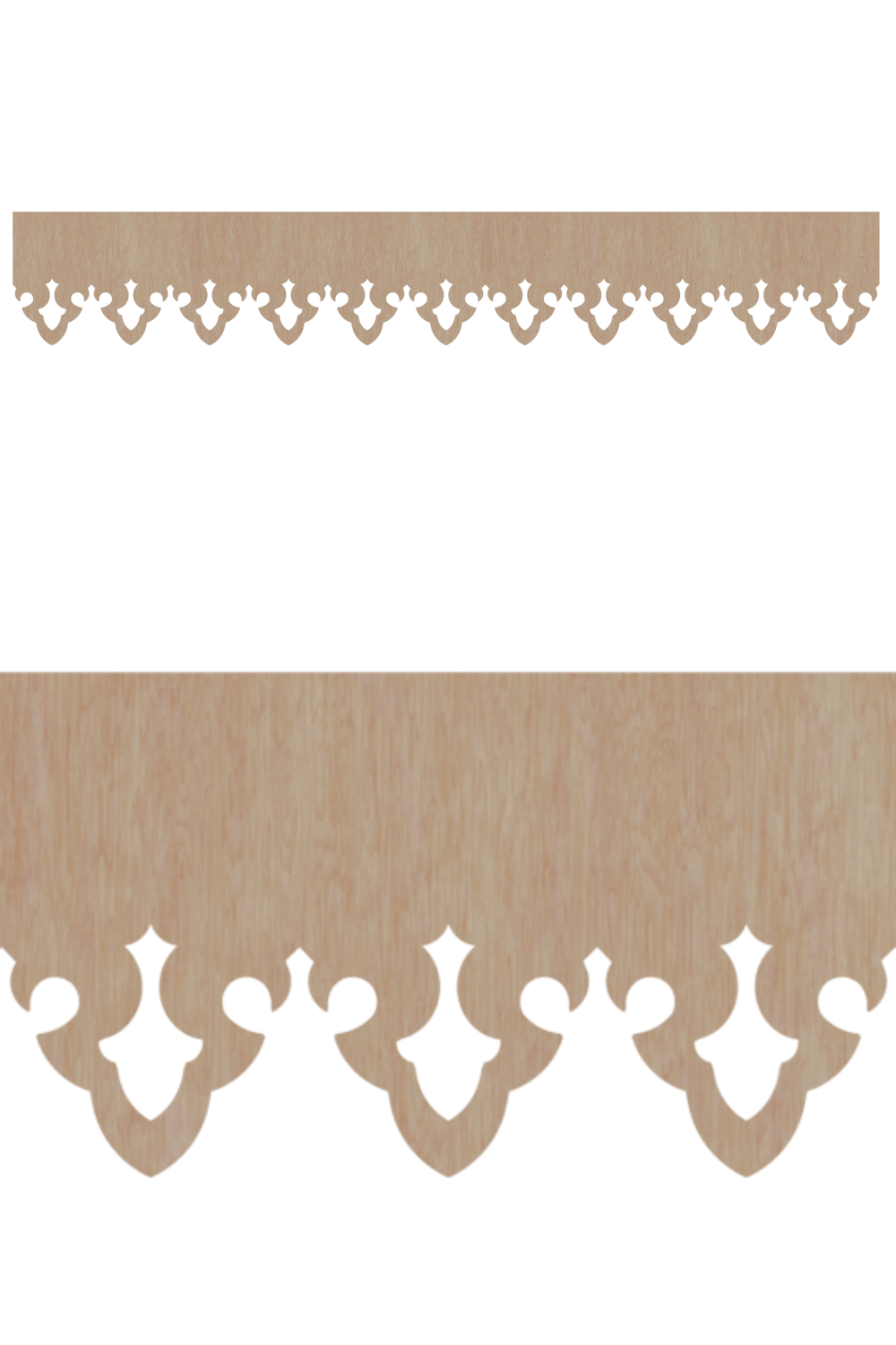 Détail du lambrequin Saint-Lary en bois, motif décoratif pour bord de toit et fenêtre, vue rapprochée sur la frise 93mm découpée, ORNABAT