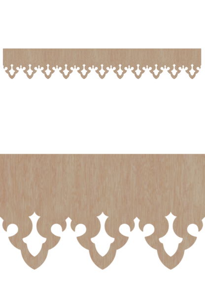 Détail du lambrequin Saint-Lary en bois, motif décoratif pour bord de toit et fenêtre, vue rapprochée sur la frise 93mm découpée, ORNABAT