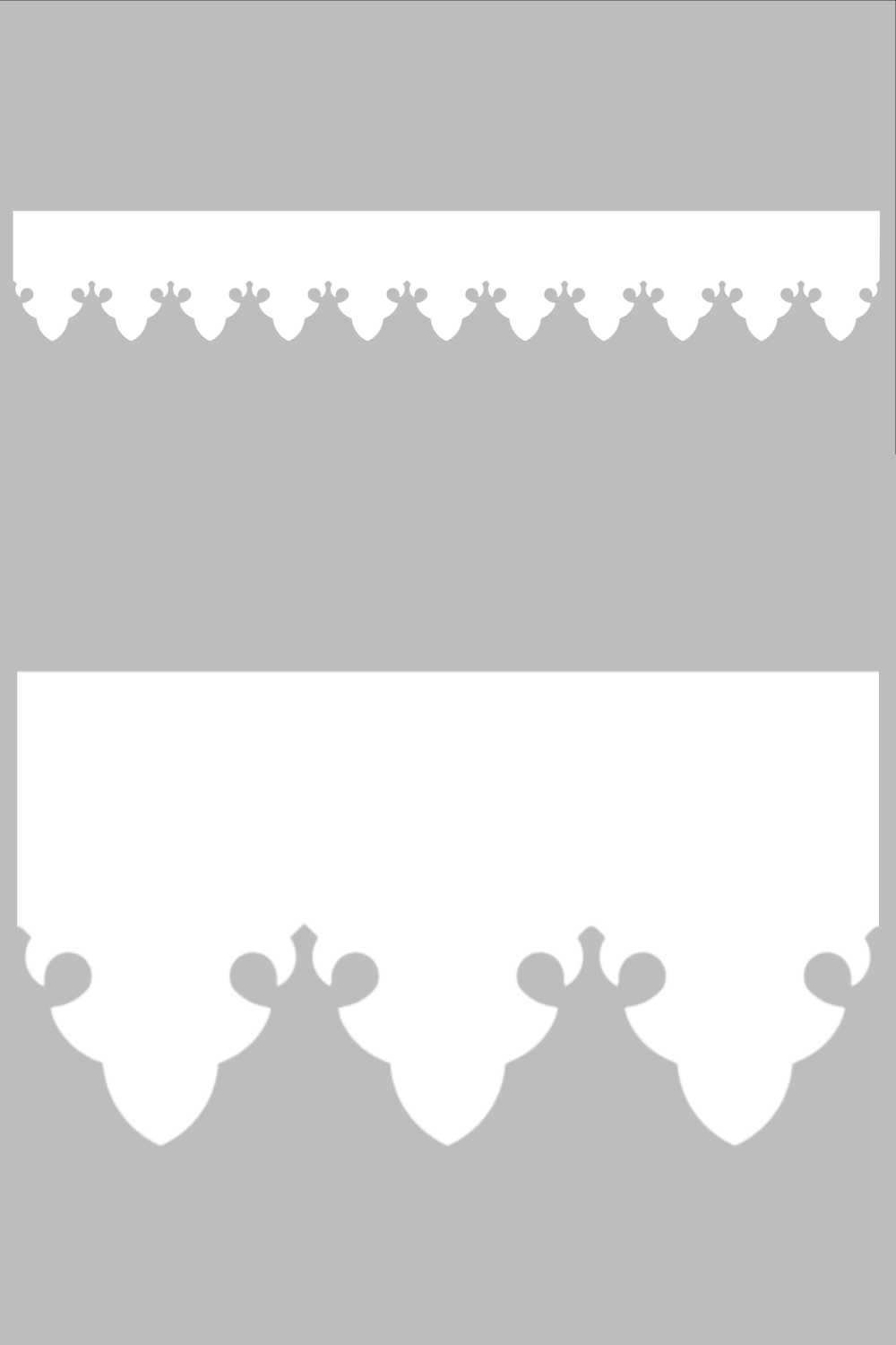 Détail du lambrequin Bagneres blanc en PVC, motif décoratif pour bord de toit et fenêtre, vue rapprochée sur la frise 85mm découpée, ORNABAT