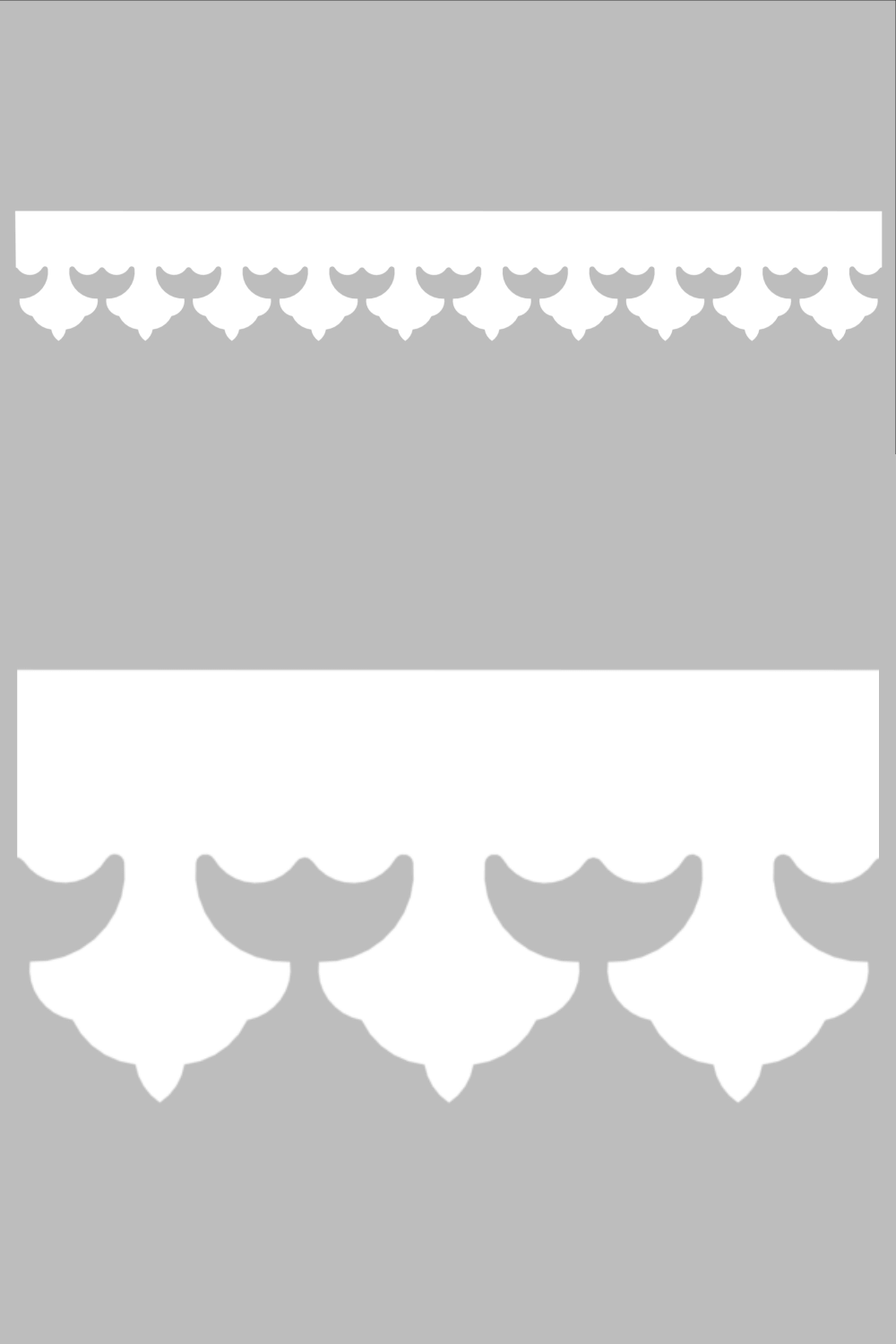 Détail du lambrequin Cannes blanc en PVC, motif décoratif pour bord de toit et fenêtre, vue rapprochée sur la frise 105mm découpée, ORNABAT
