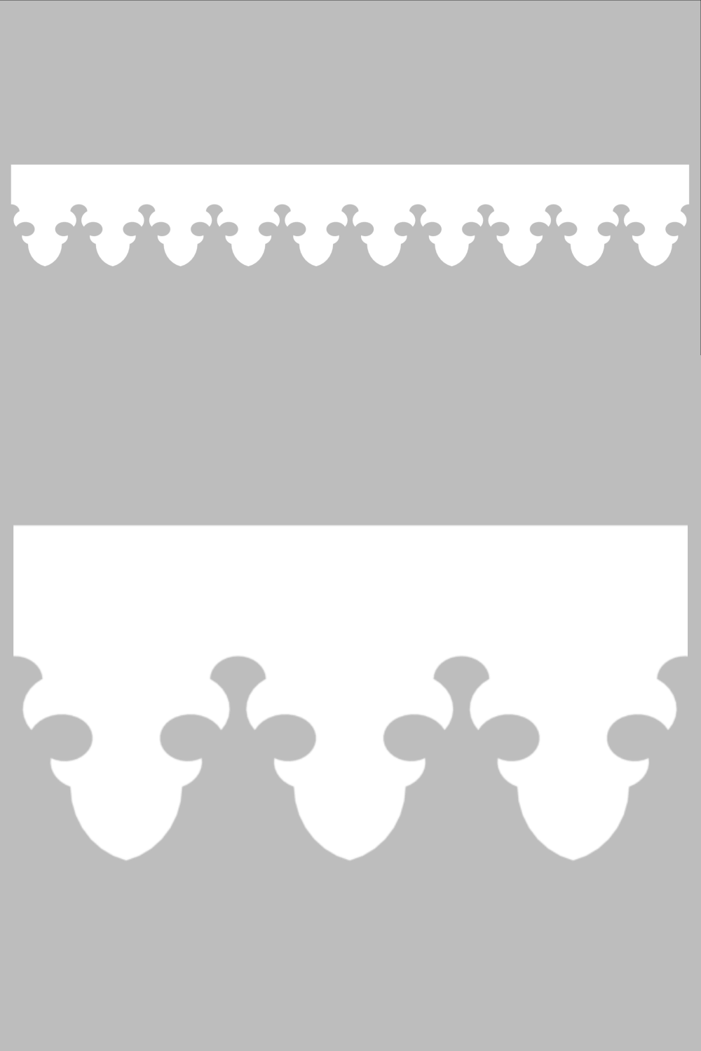 Détail du lambrequin Cauterets blanc en PVC, motif décoratif pour bord de toit et fenêtre, vue rapprochée sur la frise 110mm découpée, ORNABAT