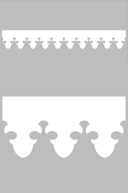 Détail du lambrequin Cauterets blanc en PVC, motif décoratif pour bord de toit et fenêtre, vue rapprochée sur la frise 110mm découpée, ORNABAT