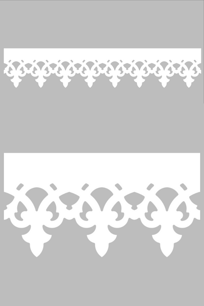 Détail du lambrequin Fecamp blanc en PVC, motif décoratif pour bord de toit et fenêtre, vue rapprochée sur la frise 170mm découpée, ORNABAT