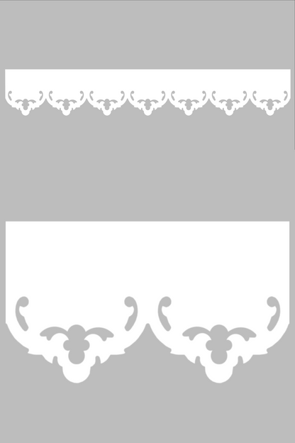 Détail du lambrequin Vannes blanc en PVC, motif décoratif pour bord de toit et fenêtre, vue rapprochée sur la frise 105mm découpée, ORNABAT