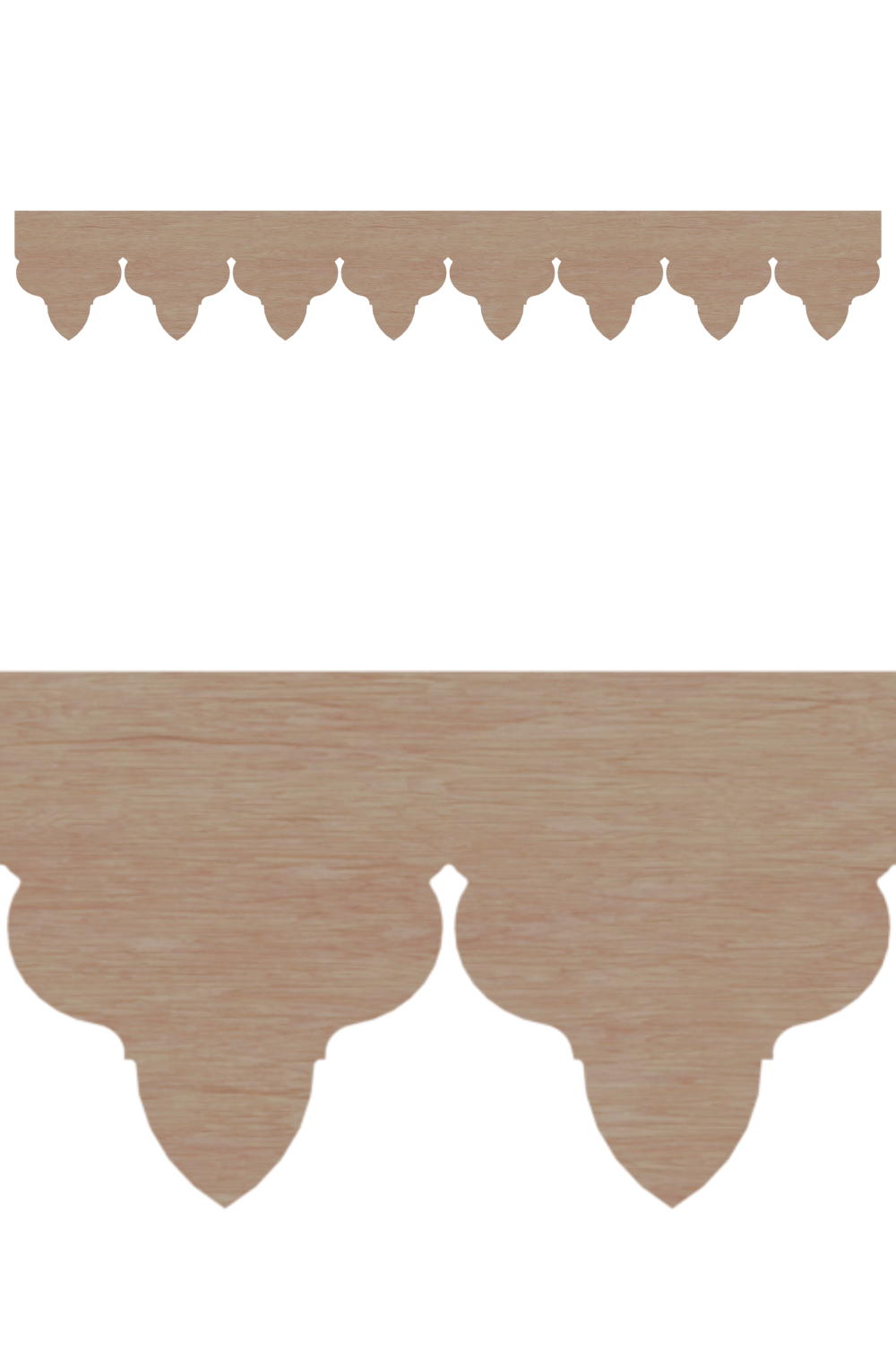 Détail du lambrequin Frejus en bois, motif décoratif pour bord de toit et fenêtre, vue rapprochée sur la frise 115mm découpée, ORNABAT