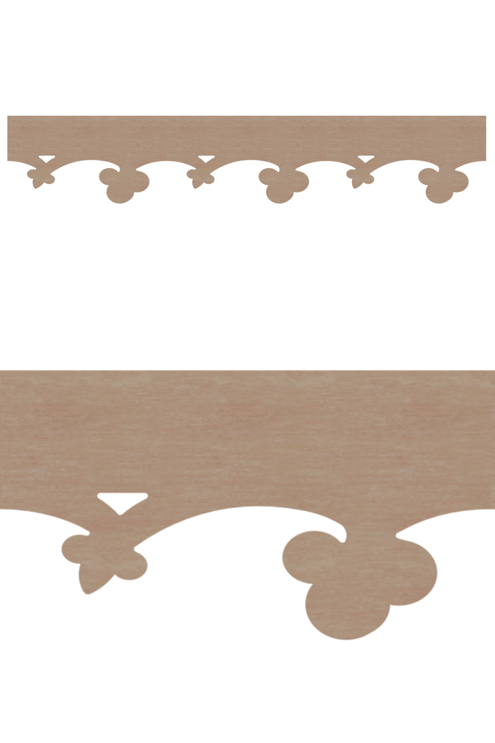 Détail du lambrequin Les-Dalles en bois, motif décoratif pour toit, vue rapprochée sur la frise 120mm découpée, ORNABAT