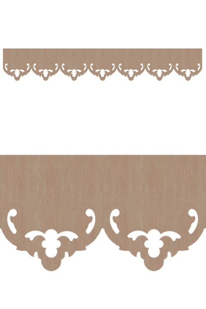 Détail du lambrequin Vannes en bois, motif décoratif pour bord de toit et fenêtre, vue rapprochée sur la frise 105mm découpée, ORNABAT