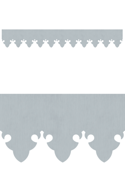 Détail du lambrequin Bagneres en métal zinc, motif décoratif pour bord de toit et fenêtre, vue rapprochée sur la frise 85mm découpée, ORNABAT