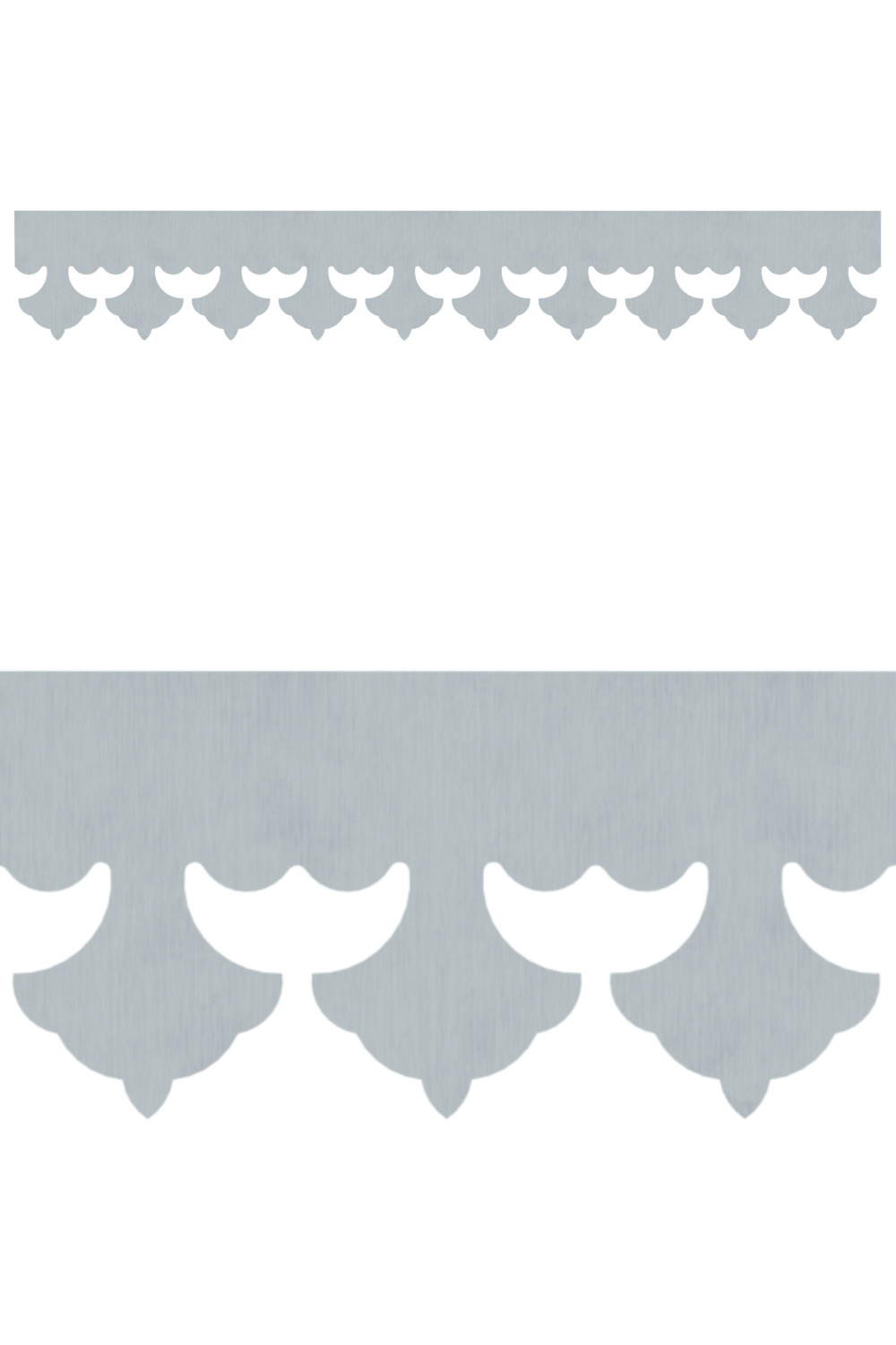 Détail du lambrequin Cannes en métal zinc, motif décoratif pour bord de toit et fenêtre, vue rapprochée sur la frise 105mm découpée, ORNABAT