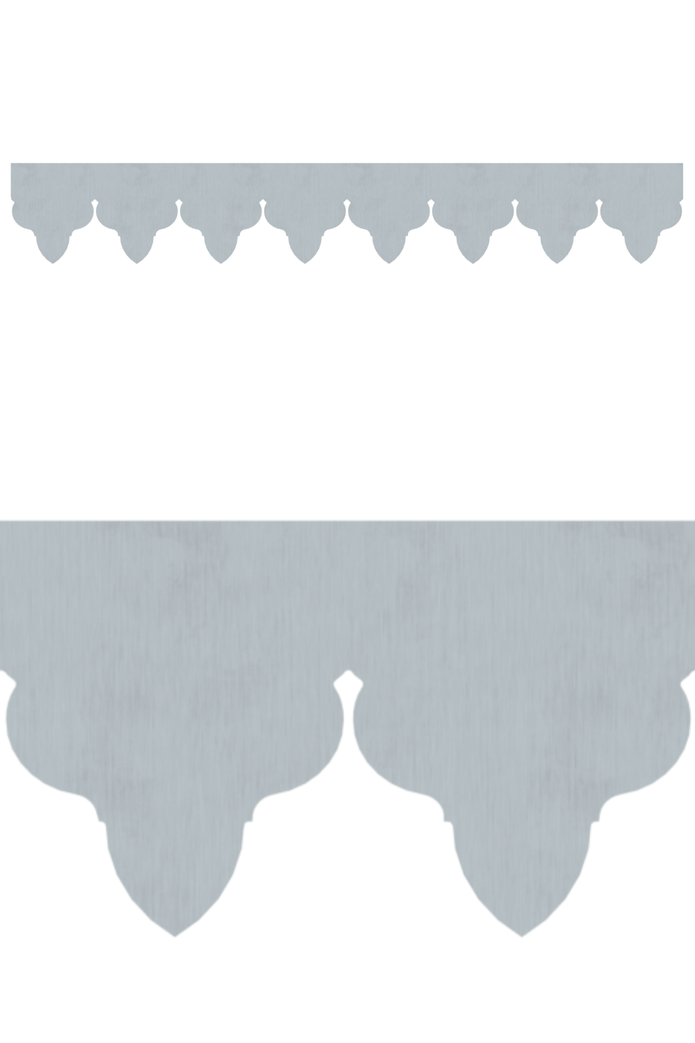 Détail du lambrequin Frejus en métal zinc, motif décoratif pour bord de toit et fenêtre, vue rapprochée sur la frise 115mm découpée, ORNABAT