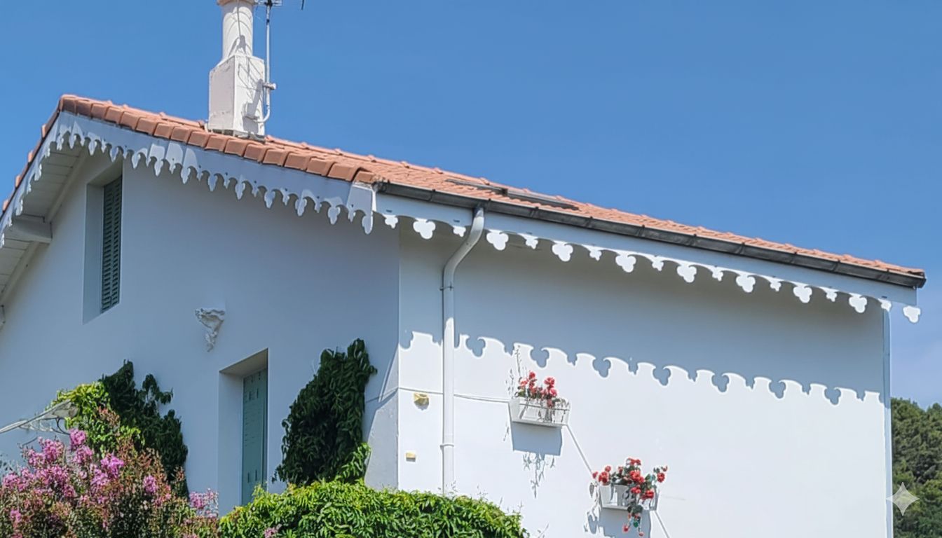Lambrequins rampants et en bas de toiture sur maison, modèle Les-Dalles, ORNABAT