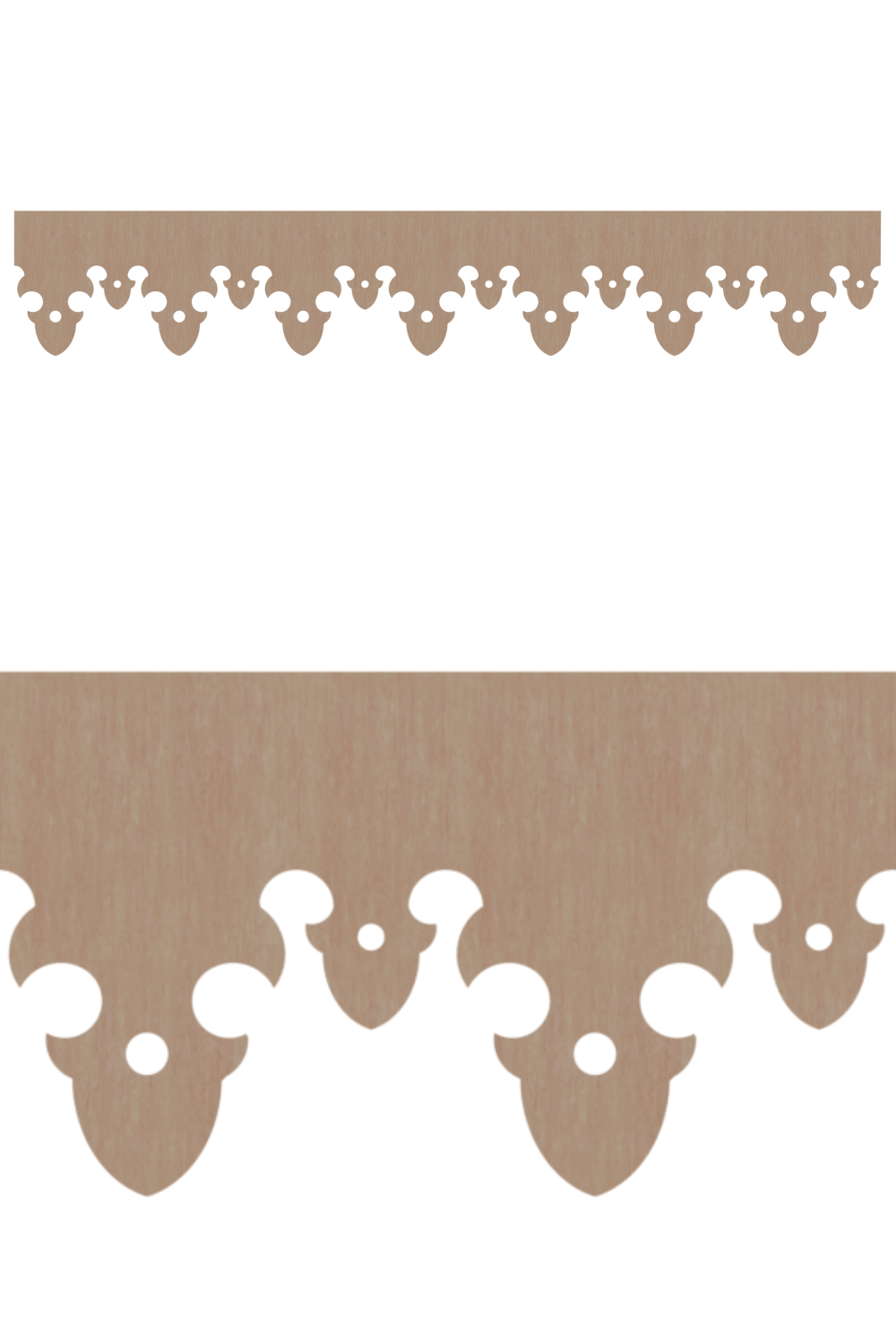Détail du lambrequin Argeles en bois, motif décoratif pour toit, vue rapprochée sur la frise 125mm découpée, ORNABAT