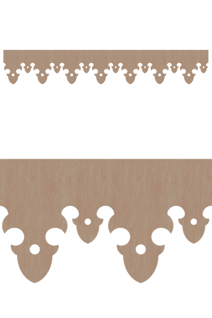 Détail du lambrequin Argeles en bois, motif décoratif pour toit, vue rapprochée sur la frise 125mm découpée, ORNABAT